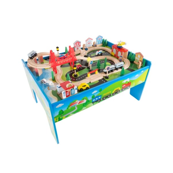 Toy Time Wooden Train Table Deluxe with Painted Wooden Set with Tracks, Trains, Cars, Boats, for Kids 267763ZAV - main